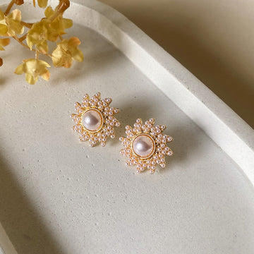Golden Petal Pearl Studs