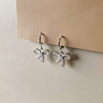 Mini Sparkle Ribbon Earrings - Silver