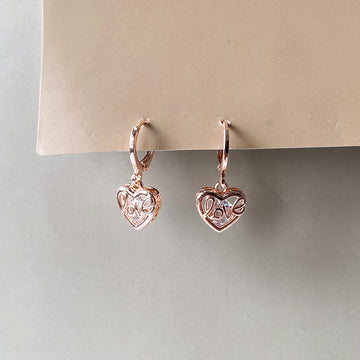 Love Script Heart Earrings - RoseGold (Anti-Tarnish)