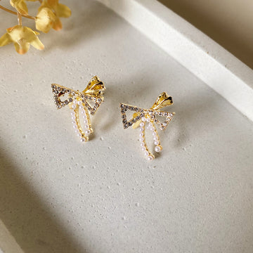 Pearl Cascade Bow Earrings