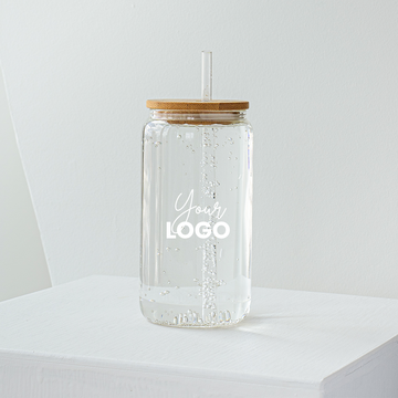 Custom Glass Tumbler with single colour Logo (Black or White) - Clear 540 ml