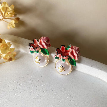 Floral Pearl Stud Earrings