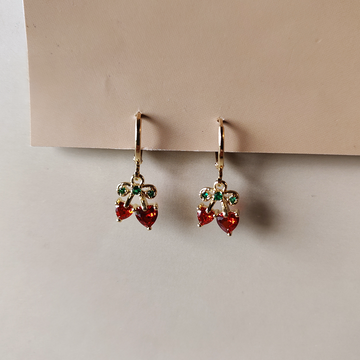 Mini Cherry Drop Earrings - Gold