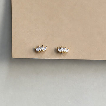 Crystal Crown Ball Back Earrings - Gold