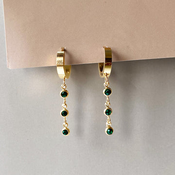 Green Trio Drop Earrings - Gold (Anti-Tarnish)