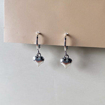 Mini Heart Charm Hoop Earrings - Silver