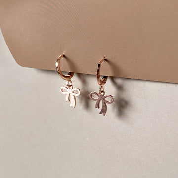 Mini Ribbon Drop Earrings - Rose Gold