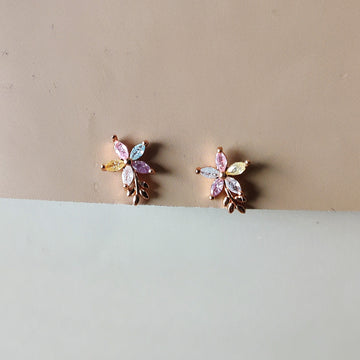 Spring Bloom Crystal Stud Earrings - Gold