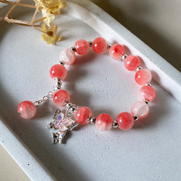 Coral Butterfly Beaded Bracelet