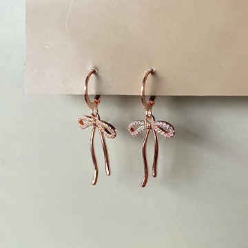 Ribbon Drop Hoop Earrings - RoseGold
