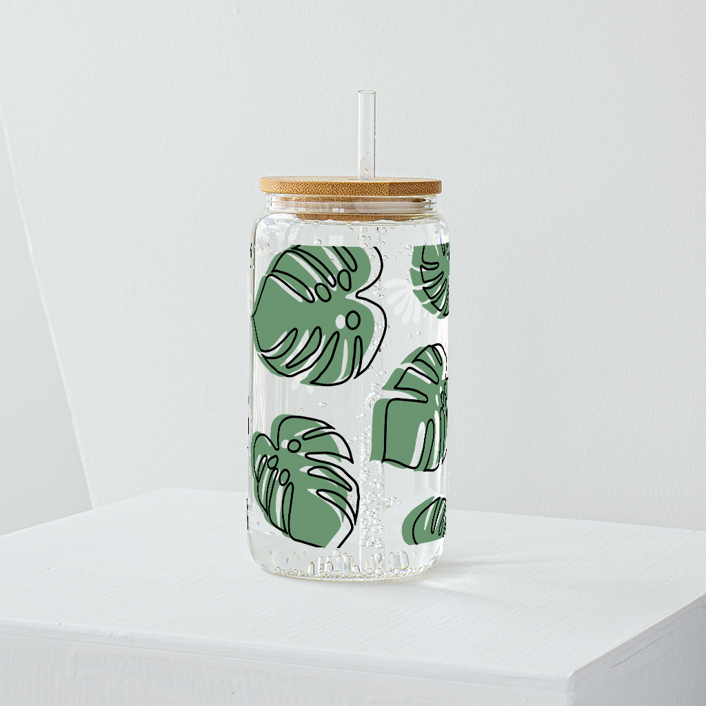 Monstera Leaves Glass Tumbler - Clear 540ml