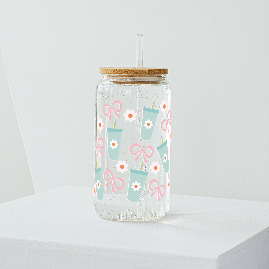 Pink Bows And Cups Glass Tumbler - Clear 540 ml