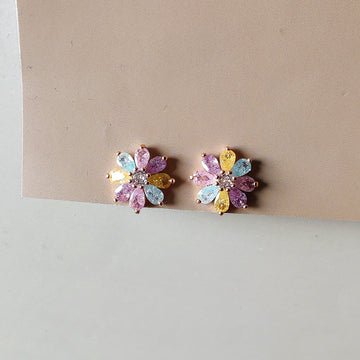 Pastel Bloom Crystal Stud Earrings - Gold