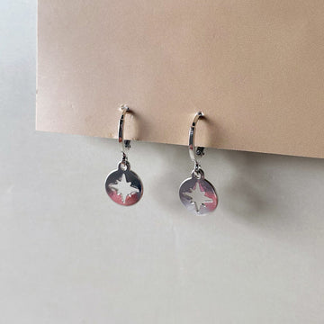 Mini Star Disc Drop Earrings - Silver