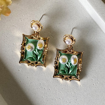 Green Bloom Portrait Earrings