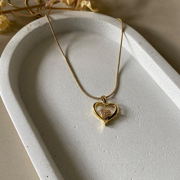 Double Heart Crystal Pendant Anti-Tarnish Chain Necklace