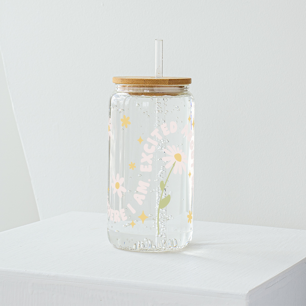 Daisy Flower with Words Glass Tumbler - Clear 540ml