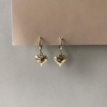 Large Golden Heart Drop Earrings - Gold