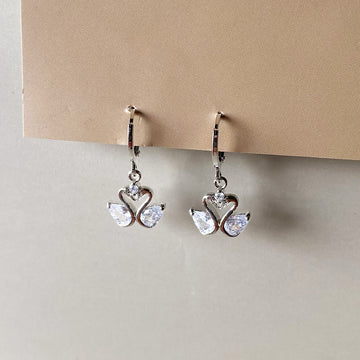 Mini Swan Drop Earrings - Silver