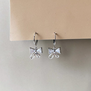 Crystal Ribbon Bow Earrings - Silver (Anti-Tarnish)