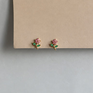 Rosy Blossom Ball Back Earrings - Gold