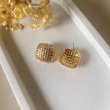 Textured Gold Grid Studs