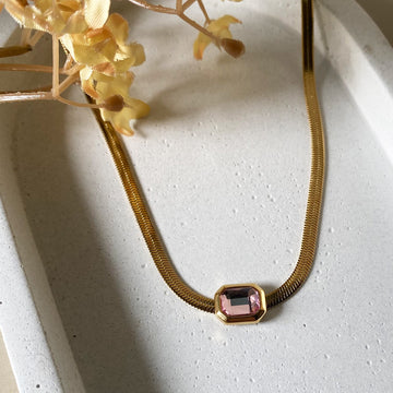 Pink Blush Gem Herringbone Necklace