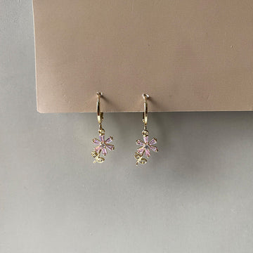 Mini Pink Bloom Pop  Earrings - Gold