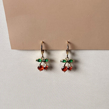 Mini Cherry Drop Earrings - Gold