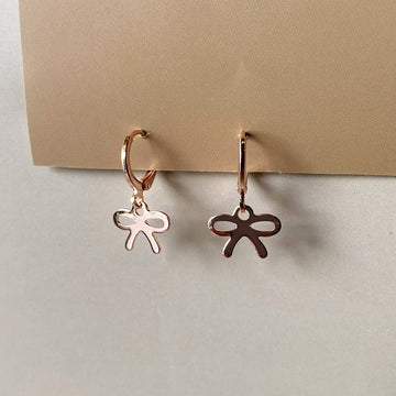 Mini Ribbon Drop Earrings - Rose Gold