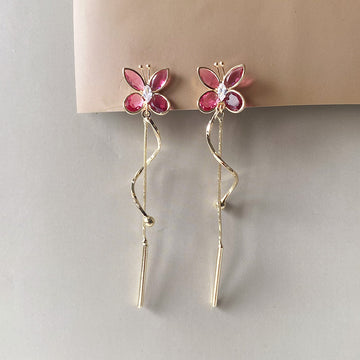 Fluttering Jewel Drop Earrings - Gold (Anti-Tarnish)