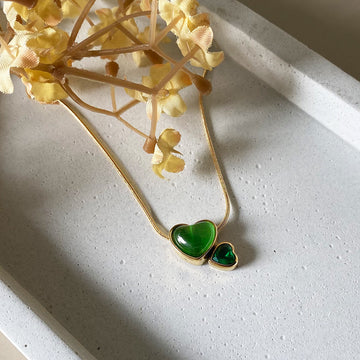 Emerald Duo Heart Necklace