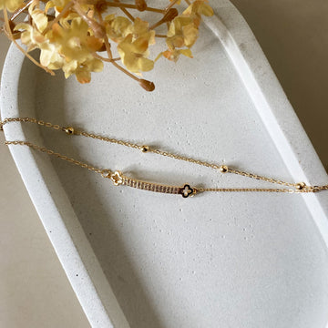 Crystal Clover Link Layered Chain Bracelet