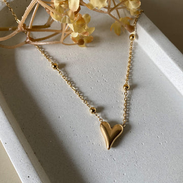Golden Beaded Heart Necklace