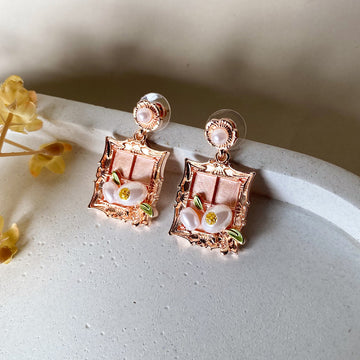 Vintage Bloom Frame Earrings - Peach