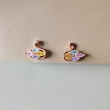 Pastel Crystal Swan Stud Earrings - Gold