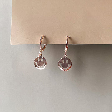Gold Smiley Face Hoop Earrings - RoseGold (Anti-Tarnish)