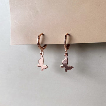 Mini Flat Flutter Charm Earrings - Rosegold