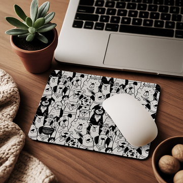 Black and White Cute Dogs Mouse Pad Non-Slip Gaming Mouse Mat
