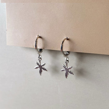 Mini Leaf Drop Earrings - Silver