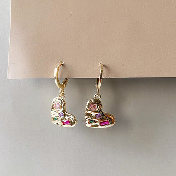 Jewelled Heart Earrings - Gold (Anti-Tarnish)