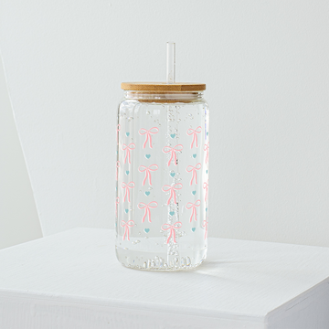 Pink Bow Glass Tumbler - Clear 540 ml