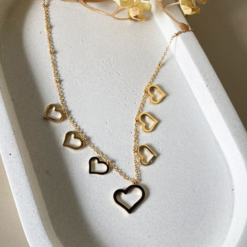 Multi Heart Charm Anti-Tarnish Chain Necklace – Gold-Toned Minimal Romantic Layered Jewellery