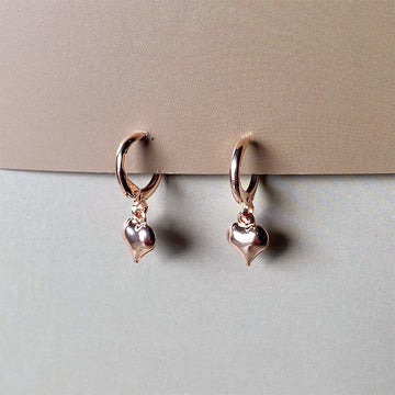 Mini Heart Charm Hoops - Rose Gold