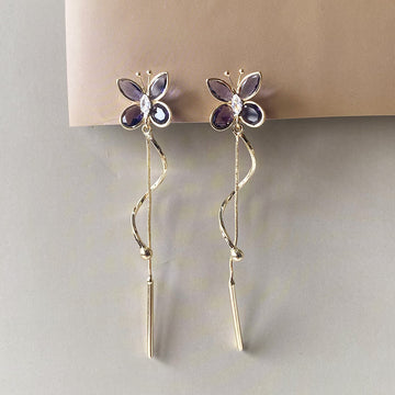 Fluttering Jewel Drop Earrings - Gold (Anti-Tarnish)