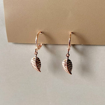 Mini Whisper Leaf Hoop Earrings - Rosegold