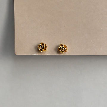 Golden Rose Ball Back Earrings - Gold