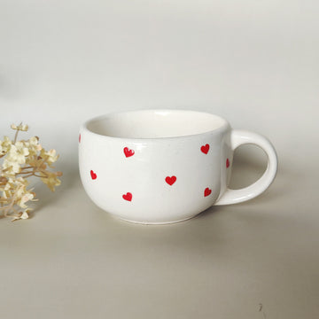 Off-White Cappuccino Cup with Hearts