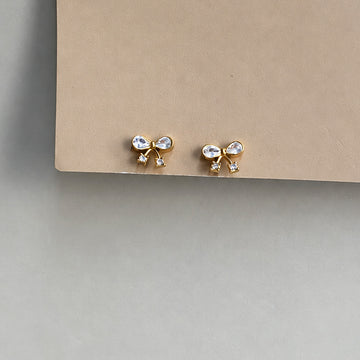 Twinkle Bow Ball Back Earrings - Gold