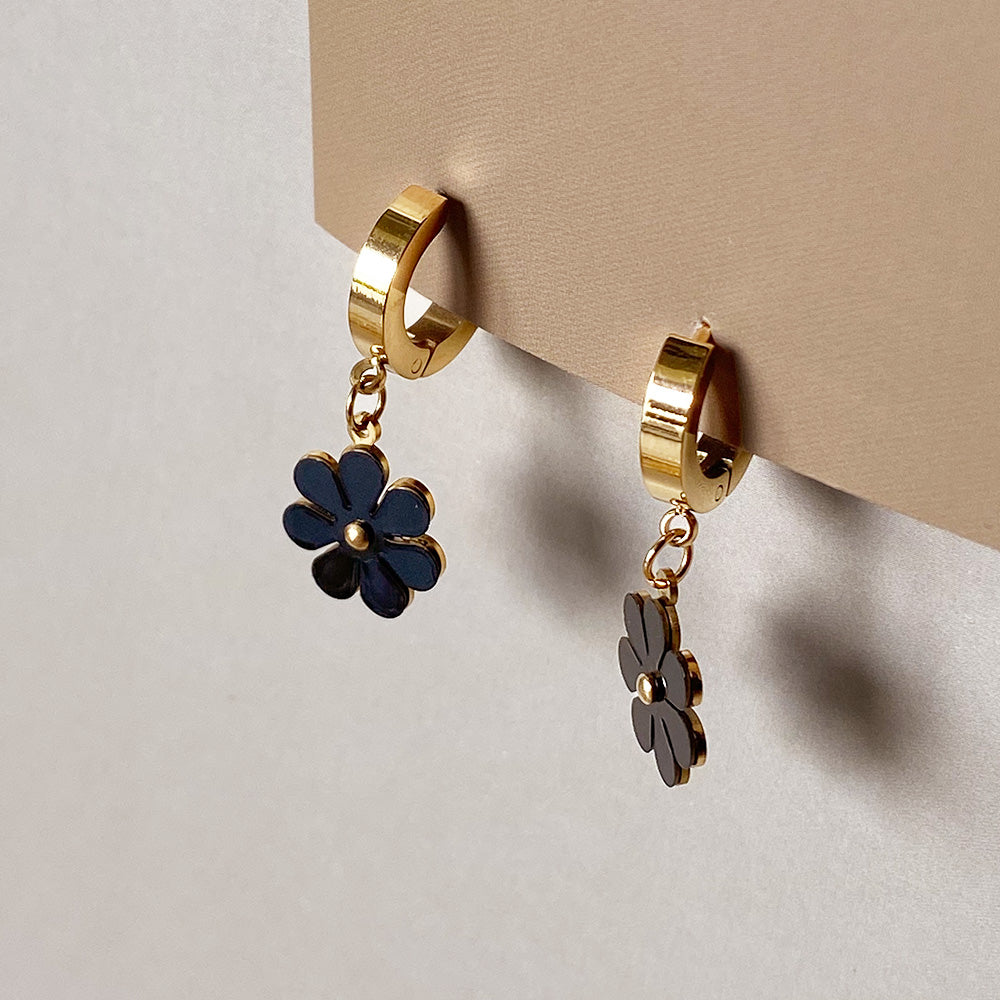 Midnight Daisy Hoops Earrings